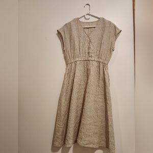 linen crossover neck midi dress